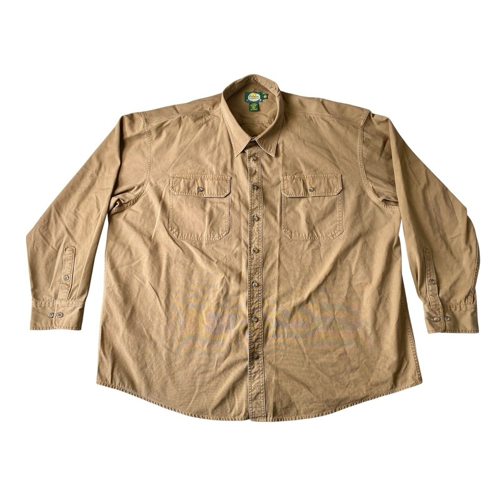 Cabela's Cotton Button Up Shirt Mens 3XLT Heavyweight Canvas Tan Long Sleeve